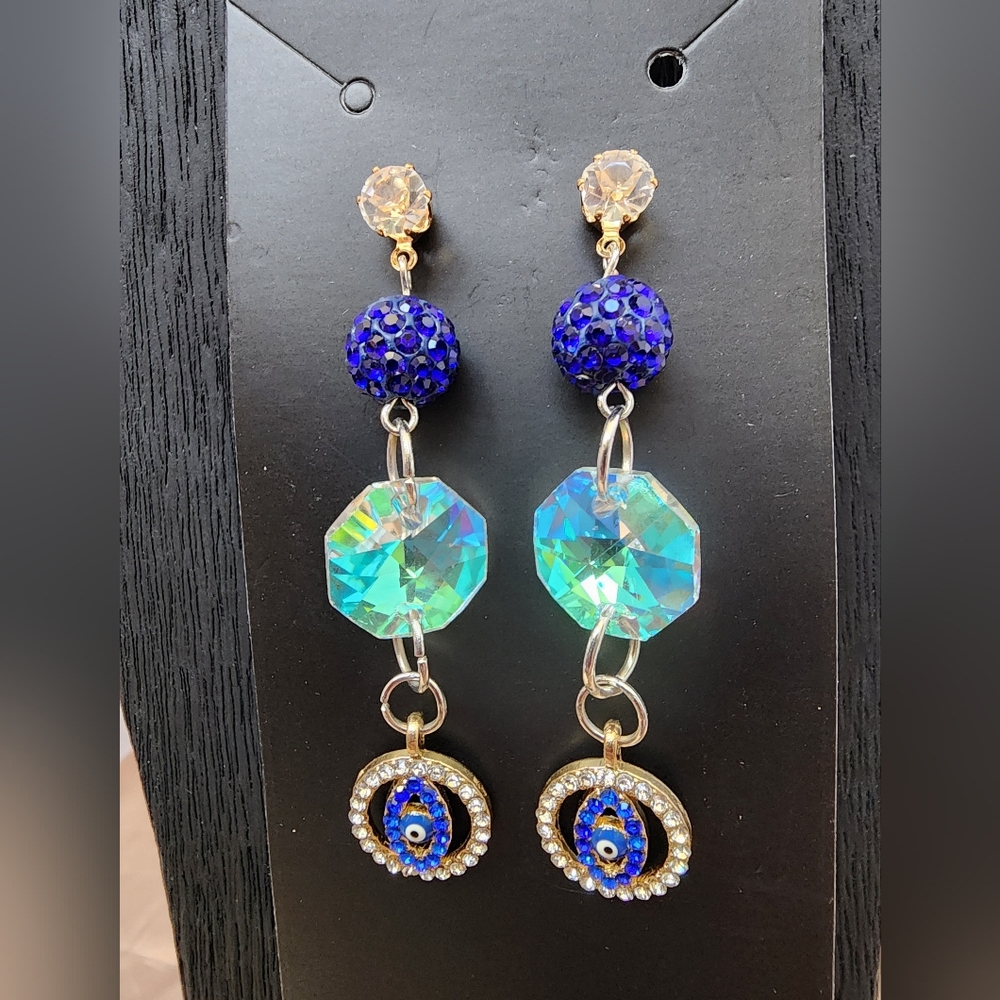 BrazenSoul Evil Eye Crystal Statement Drop Earrings